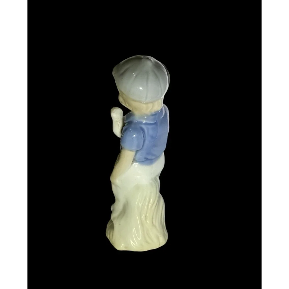 Vintage Boy w/ Bird Figurine Porcelain 6 inches